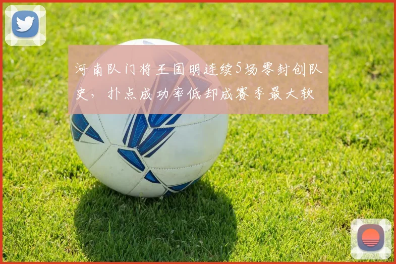 河南队门将王国明连续5场零封创队史，扑点成功率低却成赛季最大软肋